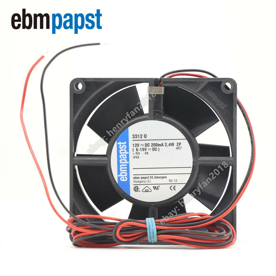 3312U Ebmpapst Axial Fan DC12V 235mA 92*92*32mm IP68 2.4W Waterproof Cooling Fan