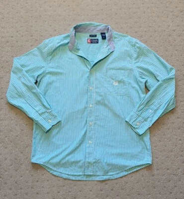 Chaps Ralph Lauren Mens Shirt Green striped Button Up Long Sleeve Size Medium  - Image 1 of 4