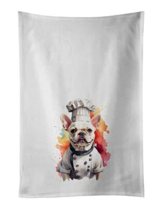 French Bulldog Chef White Kitchen Towel Set of 2 Dish Towels DAC7320WTKT - Picture 1 of 3