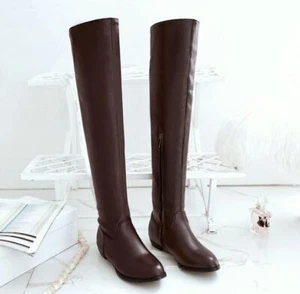 Mujeres Invierno Cremallera Lateral Sobre la Rodilla Botas 2.5cm Tacón Bajo Zapatos 34-48 Moda - Imagen 1 de 12