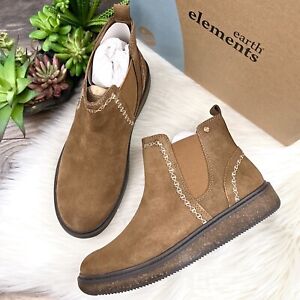 NIB Earth Elements Avens Slip On Chelsea Ankle Bootie Camel Suede 9M 40.5