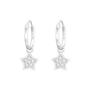 1 Paar Creolen Ohrringe 925 Sterling Silber Hängender Stern mit Zirkonia-Steinen - Bild 1 von 2