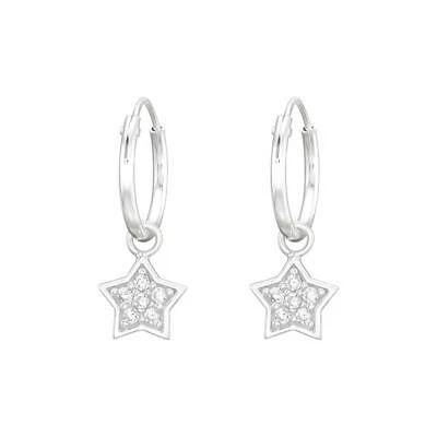 1 Paar Creolen Ohrringe 925 Sterling Silber Hängender Stern mit Zirkonia-Steinen - Bild 1 von 2