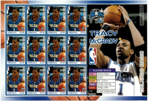 Grenada 2004 - NBA Tracy McGrady - Orlando Magic - Sheet of 12 Stamps - MNH Cover