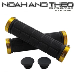 Noah And Theo Double Lock On Mountain Bike Bicycle Handlebar Grips BLACK GOLD - Picture 1 of 2