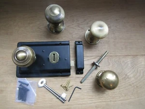 Solid brass Door Rim Knob & rim lock 1920s retro vintage country cottage handles - Picture 1 of 5