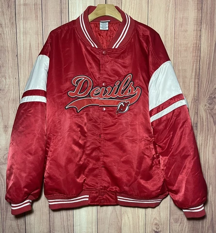 NHL New Jersey Devils Button-Up Satin Jacket Size XL Cover