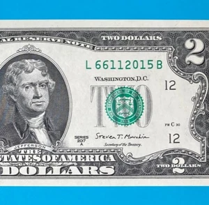 TRAILING YEAR 2015 (L 6611 2015 B) $2 Two Dollar Bill Serial Number 2017A *UNC* - Picture 1 of 4