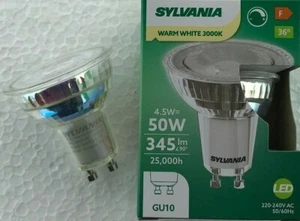 6 pack SYLVANIA GU10 LED 4.5W = 50W 345lm WARM WHITE 3000K DIMMABLE BARGIN - Picture 1 of 4