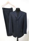 Mens Pinstripe Checked Suit Wool Blend Formal Occasion Navy Jacket 38S Pants 32S