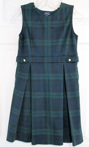 Polo Ralph Lauren Big Girls Dress Plaid Pleated Ponte Size L 12 14 Blue Green - Picture 1 of 5