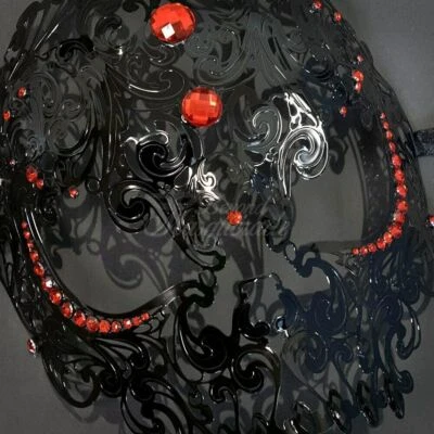 Candy Skull Collection | Metal Masquerade Mask Black with Red Rhinestones Men - Image 1 of 4