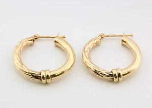 9ct 375 Yellow Gold Etched Demi-Hoop Hollow Earrings - 2.7g - 20mm - Picture 1 of 7