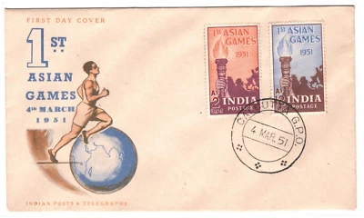 INDIA FDC 1951 *1st ASIAN GAMES* Illustrated Sports Calcutta{samwells}MA1401 - Image 1 of 4