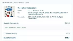 1x Ticket Harlem Globetrotters (29.04. in Frankfurt) / REIHE 1! - Bild 1 von 1