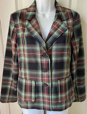 JOAN RIVERS RED&GREEN PLAID LINED POLY BLEND WASHABLE BLAZER/JACKET -NWOT - 10 - Image 1 of 4