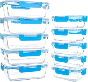 10 Pack Glass Food Storage Containers with Lids Reusable Meal Prep for Lunch - Picture 1 of 7