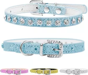 Bling Rhinestone Pet Dog Collar PU Leather Crystal Diamond Puppy Cat Necklace - Picture 1 of 13