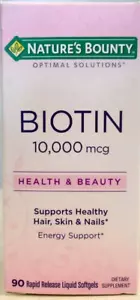 Nature's Bounty Biotin 10,000 mcg Hair Skin and Nails 90 Ct Softgels - Picture 1 of 2