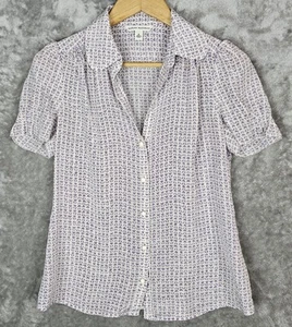 Banana Republic Womens Small 100% Silk Blouse Button Down Lavender White Floral - Photo 1/8