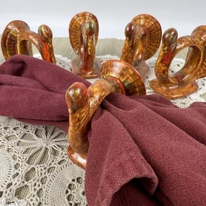 Turkey Napkin Rings Holders Thanksgiving Handmade Drip Glaze Ceramic Set Of 5 - Picture 1 of 6