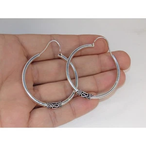 Orecchini Vintage Argento Sterling Serpente Sfera Perline Rotoli Boho Enormi Cerchi Tubati - Foto 1 di 2