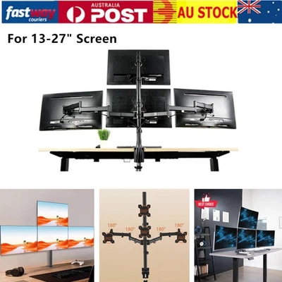 13-27" Quad Monitor Stand Adjustable 4-Screen Stand Desk Mount Monitor Clamp Kit - image 1 of 4