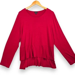 Túnica J. Jill Wearever Collection Petite XL manga larga dobladillo con volantes roja - Imagen 1 de 7