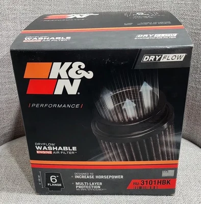 K&N RU-3101HBK DRYFLOW Air Filter Round Tapered 6" Flange ID X 7.5in Base OD NEW - Image 1 of 4