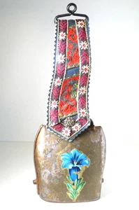 Ancienne gentiane bleue Scharnitz Swiss Edelweiss - cloche de vache tissée à la main - Photo 1/11