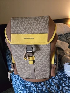 Michael Kors Cooper Men Color-Block Logo City Backpack Travel Bag Daisy Yellow - Picture 1 of 5