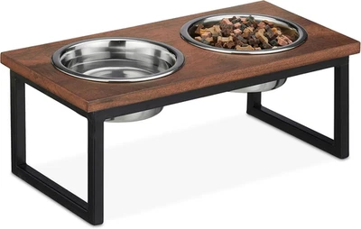 Ciotole Cani Rialzate, 2 Scodelle in Acciaio, 1000 Ml, Porta Cibo per Animali, L - Immagine 1 di 4