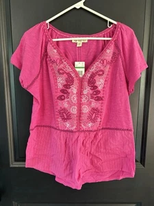 Blusa Top Boho Ligera Lg Vintage Rosa América Bordada Manga Corta Nueva con Etiquetas - Imagen 1 de 10