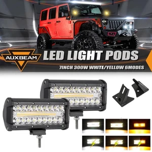 For Jeep Wrangler JK 7" LED Work Light Pods 6Modes Offroad + Mount Bracket Kit - Picture 1 of 12
