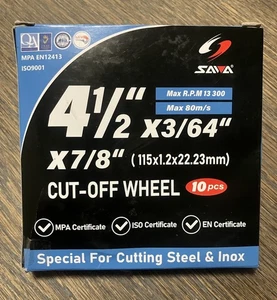 Sawa Cut Off Wheels 4.5 x 3/64 Resin Cut Off Wheels- 10 Pack - Picture 1 of 2