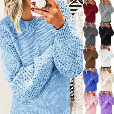 Ladies Winter Chunky Knitted Casual Loose Jumper Pullover Sweater Tops PLUS SIZE - Image 1 of 4