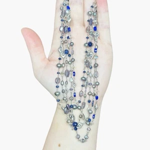 Vtg 5 Strand Sterling Silver Genuine Gray Teal Pearls Labradorite Lapis Lazuli - Picture 1 of 18