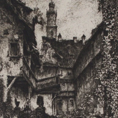 Radierung Garten Expressionismus Innenhof Stadtansicht Original signiert um 1930 - Bild 1 von 4