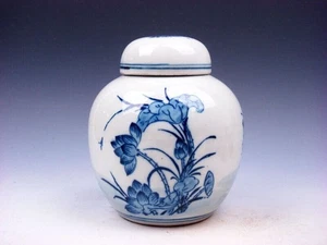 Blue&White Porcelain Cranes Lotus Themes Painted Round Tea Caddies Jar #06222203 - Picture 1 of 7