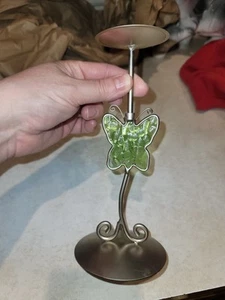Green Textured Stained Glass Butterfly Metal Candle Holder Vintage 8" Berkely - Picture 1 of 3