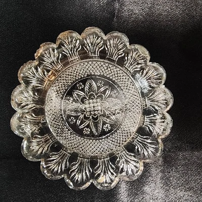 19th Century Sandwich Flint Glass Cup Plate Lee-Rose 37 Flower Motif Shell Edge - Image 1 of 4