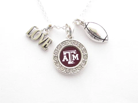 Texas A&M Aggies Multi Charm Love Football Maroon Silver Necklace Jewelry TA&M Cover