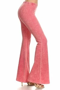Bell Bottoms Yoga Pants Denim Colored Pink - Picture 1 of 6