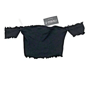 Heart & Hips Crop Top Small Black Off Shoulder Ribbed Stretch Bodycon Sheer NEW - Picture 1 of 6