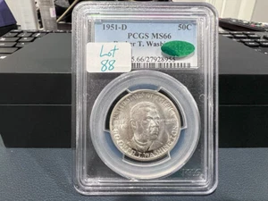 1951-D 50c Booker T. Washington Half Dollar Commemorative 50c PCGS MS66 CAC ACJ - Picture 1 of 3