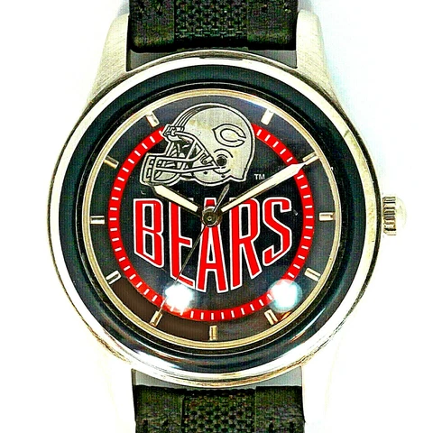 Chicago Bears NFL Fossil New Unworn Silver Tone Case Blue Insert Mans Watch! $79 Cover