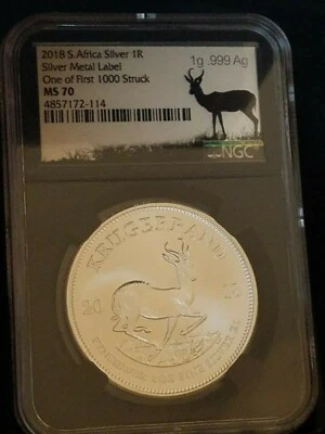 SA 2018 1-OZ SILVER KRUGERRAND NGC MS70 "1 OF 1ST 1,000 STRUCK" TUMI SIGNED - Image 1 of 4