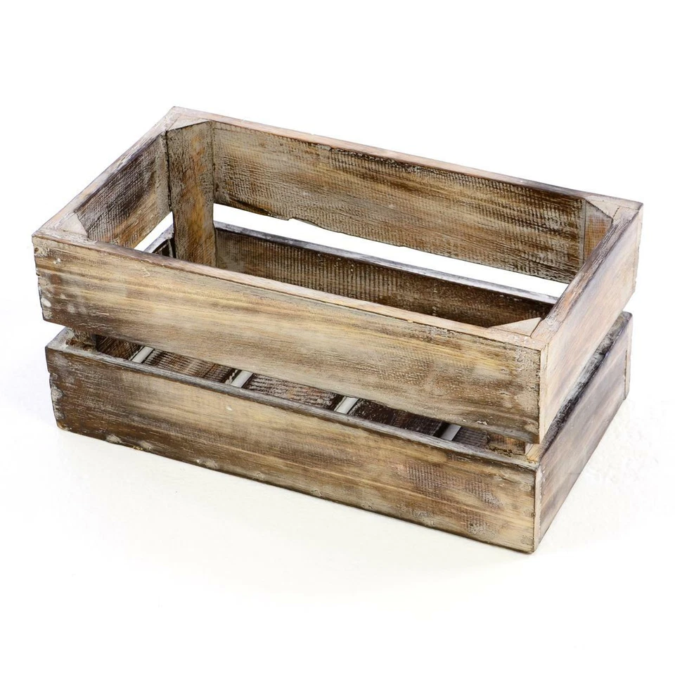 Divero Holzkisten klein 39x21x17cm Staubox Weinkiste Regalkorb braun geflammt