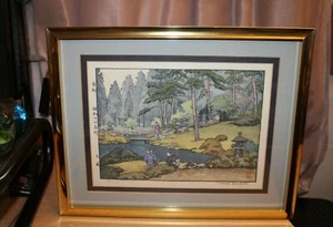 Toshi Yoshida "Linnoji Garden" Woodblock Print SIGNED  Matted Framed Japanese - Picture 1 of 12