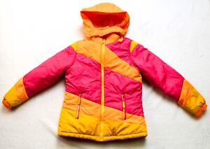 Mint Girl Pink/Orange/Yellow Puffy Winter Coat With Hood Girls Size L 12/14